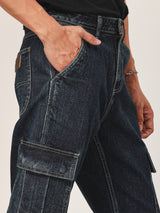 กางเกงยีนส์ผู้ชาย คอลเลคชั่น BIKER LOOK FRONTIER FIT เอวกลาง ทรงกระบอก สียีนส์กลาง