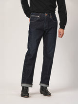 กางเกงยีนส์ผู้ชาย คอลเลคชั่น BIKER LOOK MWZ FIT เอวกลาง ทรงตรง สียีนส์เข้ม