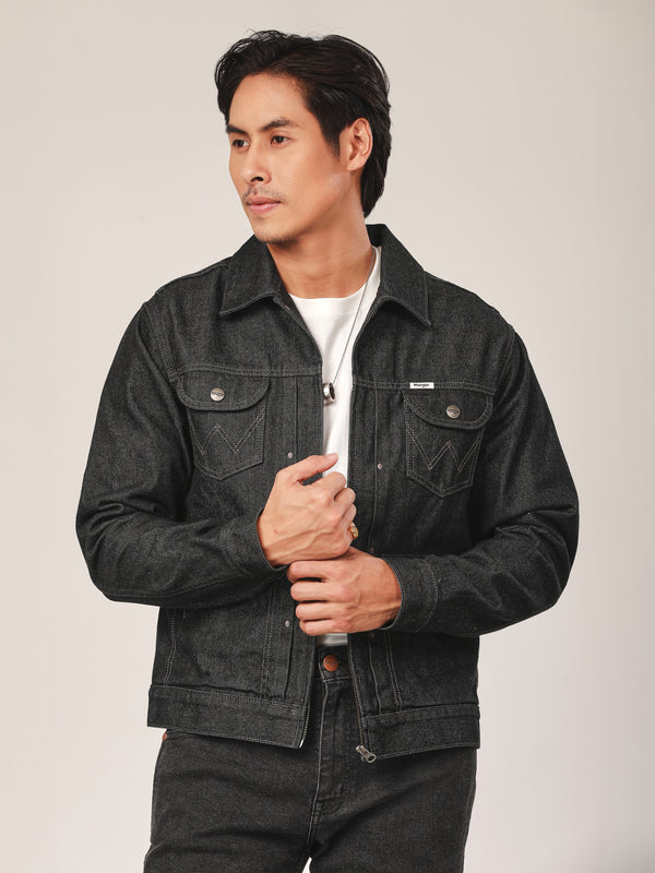 REGULAR FIT BIKER LOOK COLLECTION MEN'S DENIM JACKET BLACK