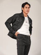 เสื้อแจ็คเก็ตผู้ชาย คอลเลคชั่น BIKER LOOK ทรงตรง สีดำ