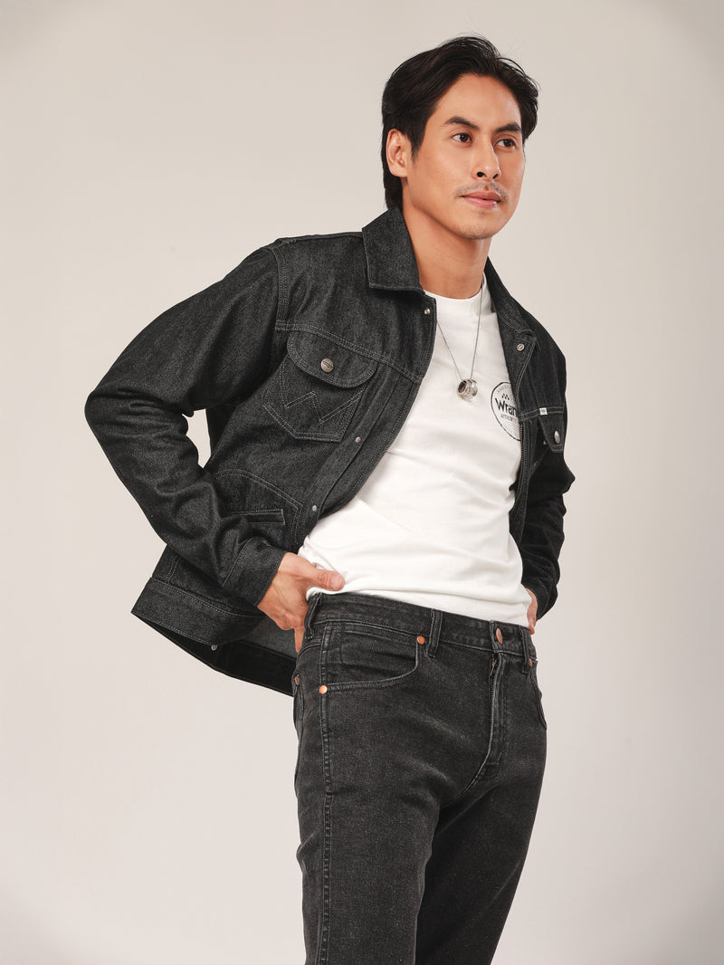 REGULAR FIT BIKER LOOK COLLECTION MEN'S DENIM JACKET BLACK