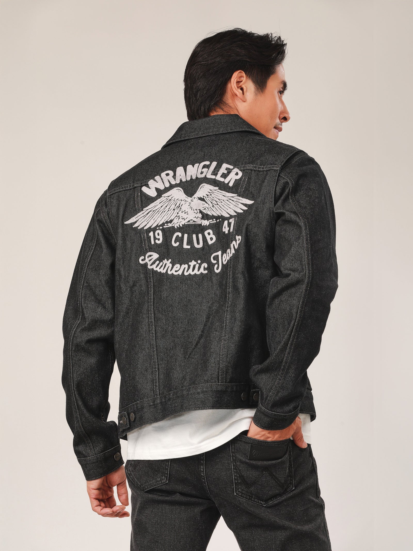 ジャケット・アウター WRANGLER 11MJZ blackdenim jacket REGULAR FIT BIKER LOOK COLLECTION MEN'S DENIM JACKET BLACK