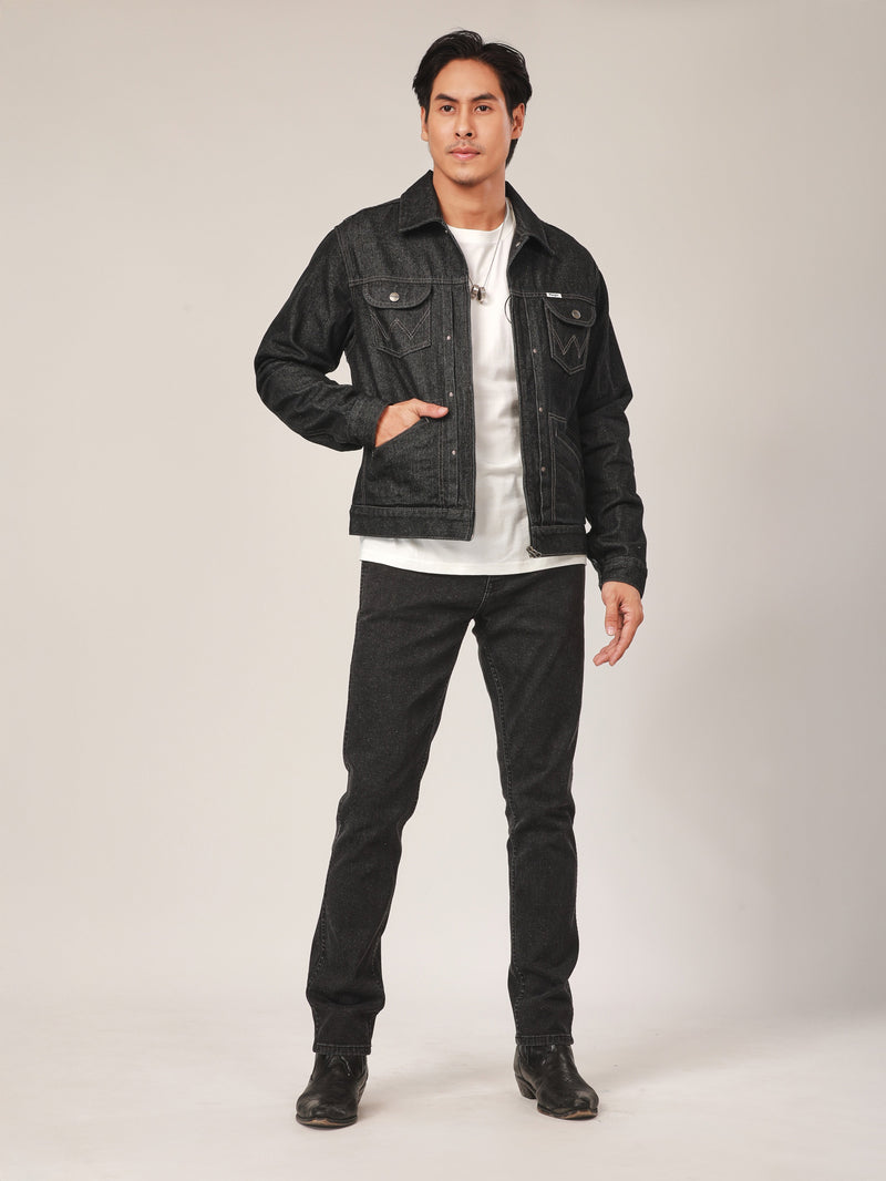 REGULAR FIT BIKER LOOK COLLECTION MEN'S DENIM JACKET BLACK