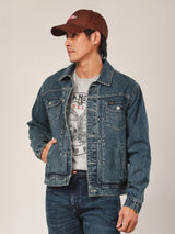 เสื้อแจ็คเก็ตผู้ชาย คอลเลคชั่น BIKER LOOK ทรงตรง สียีนส์กลาง