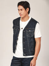 REGULAR FIT BIKER LOOK COLLECTION MEN'S DENIM VEST MID INDIGO