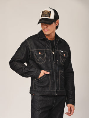 เสื้อแจ็คเก็ตผู้ชาย คอลเลคชั่น BIKER LOOK ทรงตรง สียีนส์ผ้าดิบ