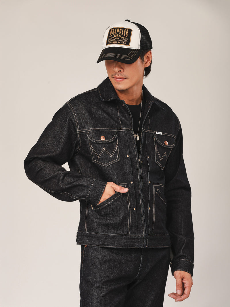 เสื้อแจ็คเก็ตผู้ชาย คอลเลคชั่น BIKER LOOK ทรงตรง สียีนส์ผ้าดิบ