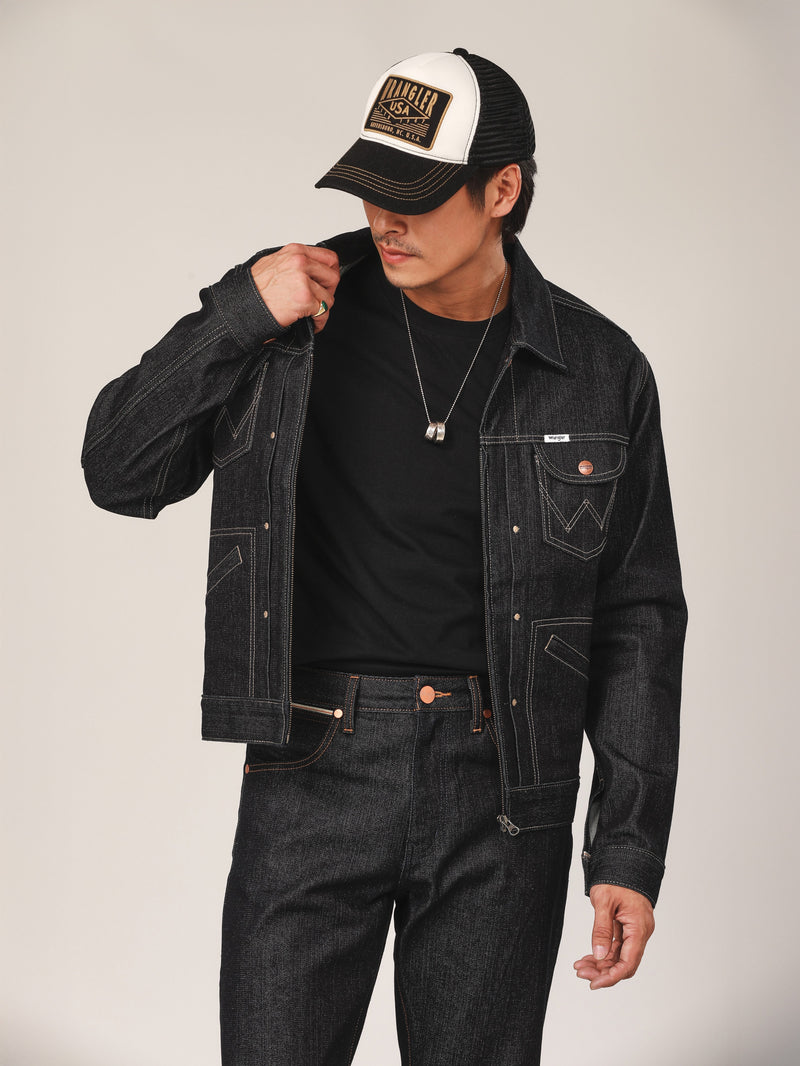 เสื้อแจ็คเก็ตผู้ชาย คอลเลคชั่น BIKER LOOK ทรงตรง สียีนส์ผ้าดิบ