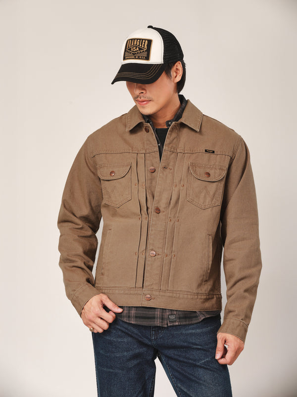 เสื้อแจ็คเก็ตผู้ชาย คอลเลคชั่น BIKER LOOK ทรงตรง สีน้ำตาล