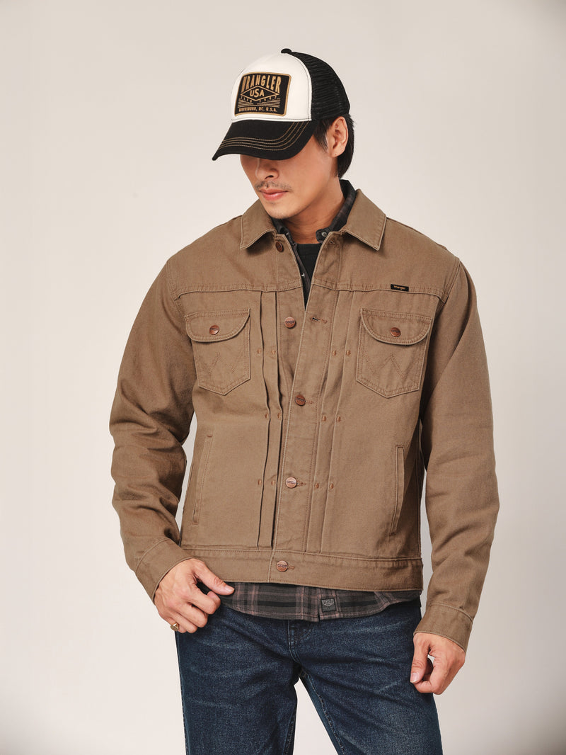 เสื้อแจ็คเก็ตผู้ชาย คอลเลคชั่น BIKER LOOK ทรงตรง สีน้ำตาล