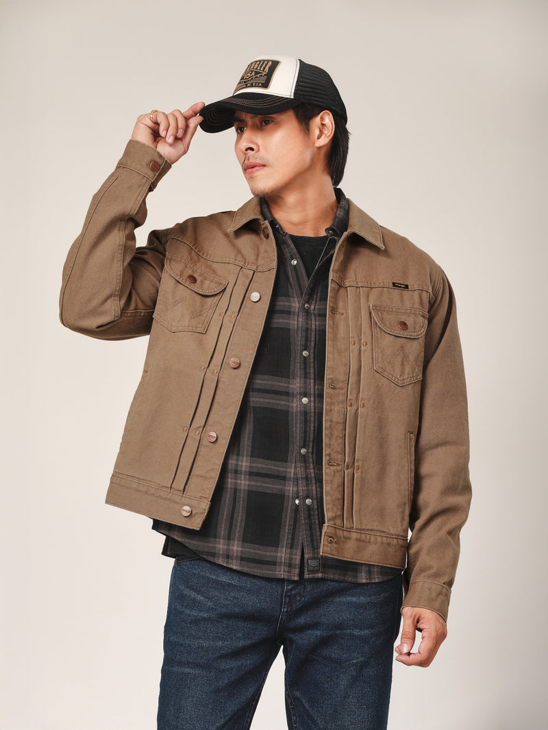 เสื้อแจ็คเก็ตผู้ชาย คอลเลคชั่น BIKER LOOK ทรงตรง สีน้ำตาล