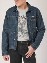 เสื้อแจ็คเก็ตผู้ชาย คอลเลคชั่น BIKER LOOK ทรงตรง สียีนส์กลาง