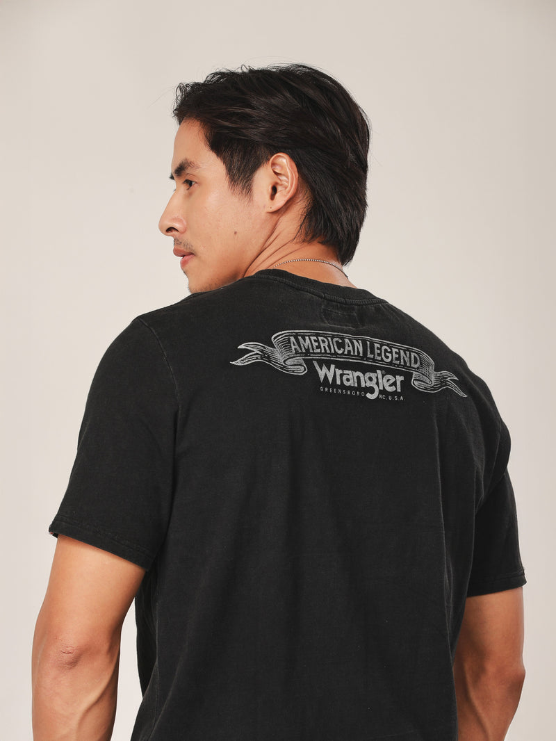 เสื้อยืดแขนสั้นผู้ชาย คอลเลคชั่น BIKER LOOK ทรงตรง สีดำ