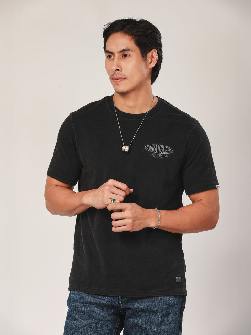 เสื้อยืดแขนสั้นผู้ชาย คอลเลคชั่น BIKER LOOK ทรงตรง สีดำ