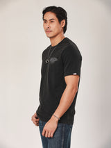 เสื้อยืดแขนสั้นผู้ชาย คอลเลคชั่น BIKER LOOK ทรงตรง สีดำ