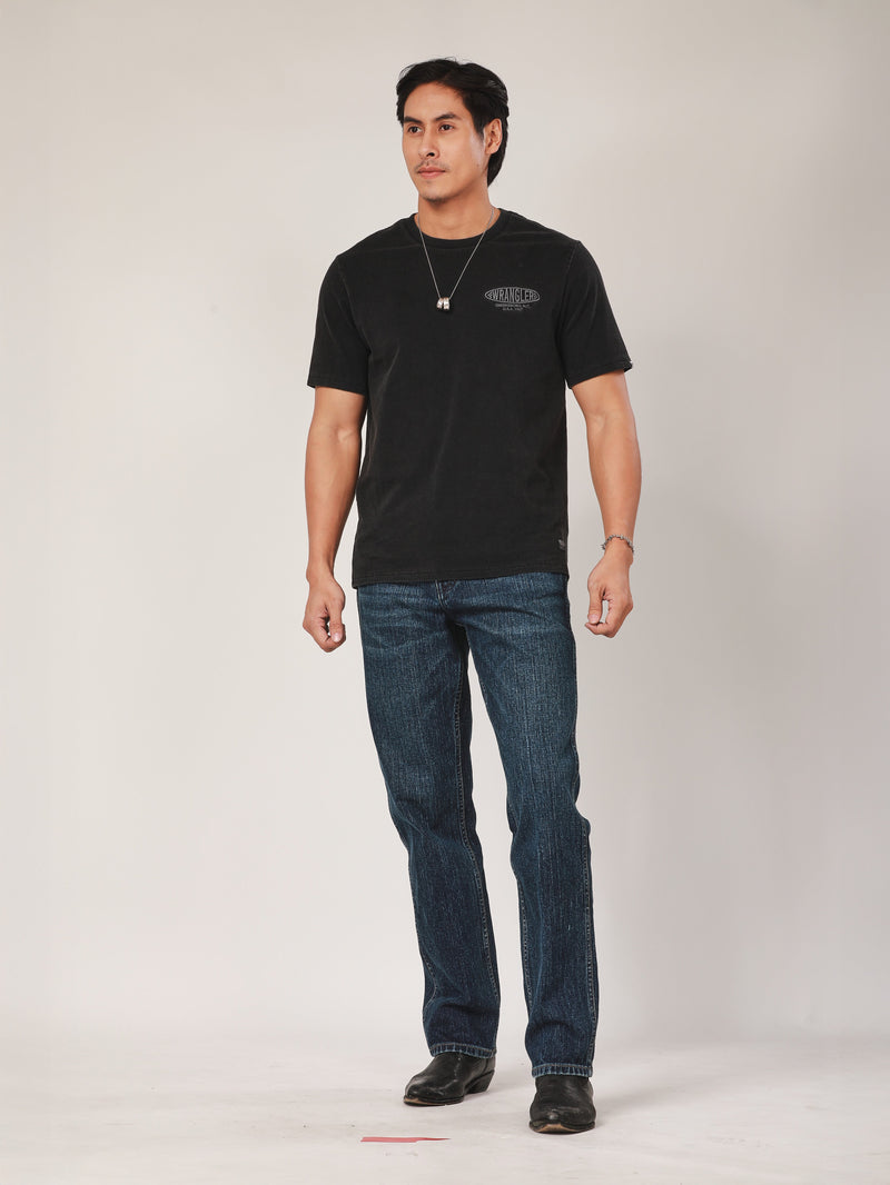 เสื้อยืดแขนสั้นผู้ชาย คอลเลคชั่น BIKER LOOK ทรงตรง สีดำ