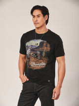 เสื้อยืดแขนสั้นผู้ชาย คอลเลคชั่น BIKER LOOK ทรงตรง สีดำ