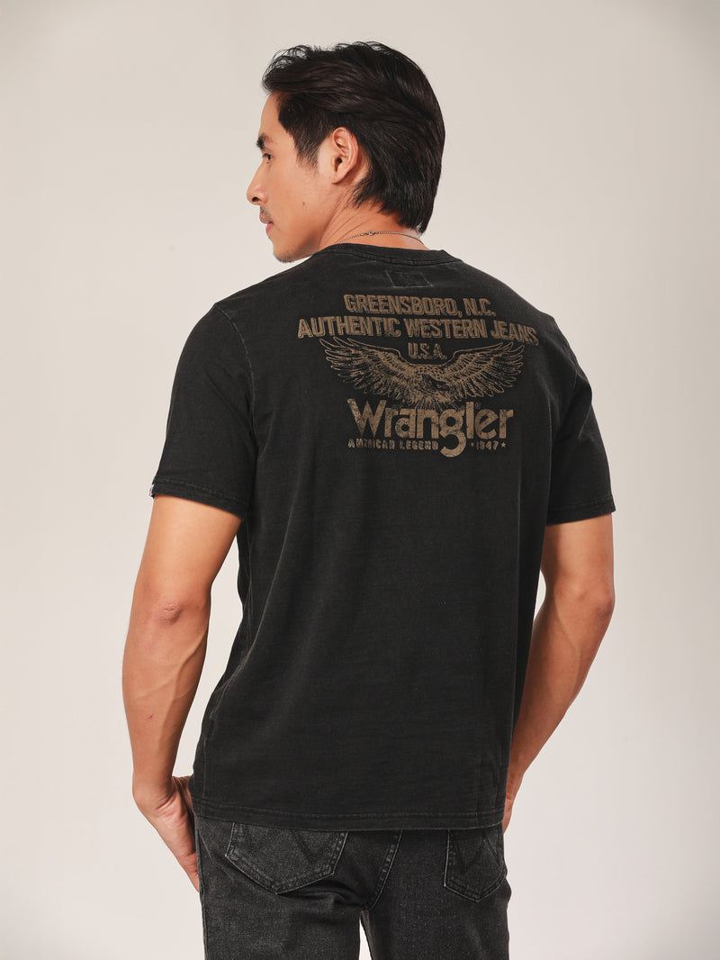 เสื้อยืดแขนสั้นผู้ชาย คอลเลคชั่น BIKER LOOK ทรงตรง สีดำ