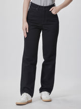กางเกงยีนส์ผู้หญิง MOM FIT เอวสูง ทรงตรง สีดำ
