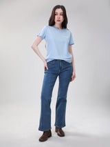 เสื้อยืดแขนสั้นผู้หญิง ทรงตรง สีฟ้า