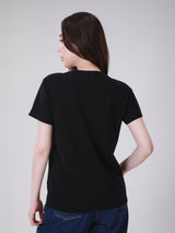 เสื้อยืดแขนสั้นผู้หญิง ทรงตรง สีดำ