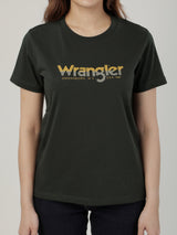 เสื้อยืดแขนสั้นผู้หญิง ทรงตรง สีเขียวมะกอก