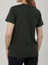 เสื้อยืดแขนสั้นผู้หญิง ทรงตรง สีเขียวมะกอก