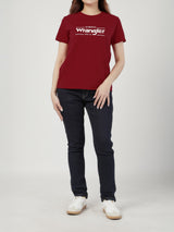 เสื้อยืดแขนสั้นผู้หญิง ทรงตรง สีแดง