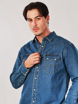REGULAR FIT WRANGLER LEGENDS COLLECTION MEN'S LONG SLEEVE SHIRT MID INDIGO