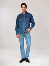 REGULAR FIT WRANGLER LEGENDS COLLECTION MEN'S LONG SLEEVE SHIRT MID INDIGO