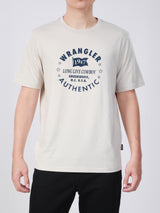 เสื้อยืดแขนสั้นผู้ชาย ทรงตรง สีเบจ