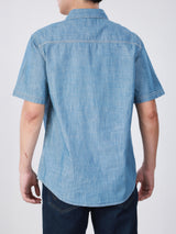 เสื้อเชิ้ตแขนสั้นผู้ชาย ทรงตรง สีฟ้า