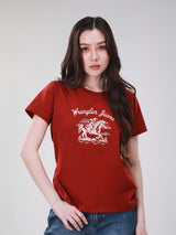 เสื้อยืดแขนสั้นผู้หญิง คอลเลคชั่น WRANGLER LEGENDS ทรงตรง สีน้ำตาล