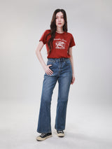 เสื้อยืดแขนสั้นผู้หญิง คอลเลคชั่น WRANGLER LEGENDS ทรงตรง สีน้ำตาล