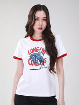 เสื้อยืดแขนสั้นผู้หญิง คอลเลคชั่น WRANGLER LEGENDS ทรงตรง สีครีม