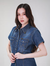เสื้อเชิ้ตแขนสั้นผู้หญิง คอลเลคชั่น WRANGLER LEGENDS SLIM FIT สียีนส์กลาง