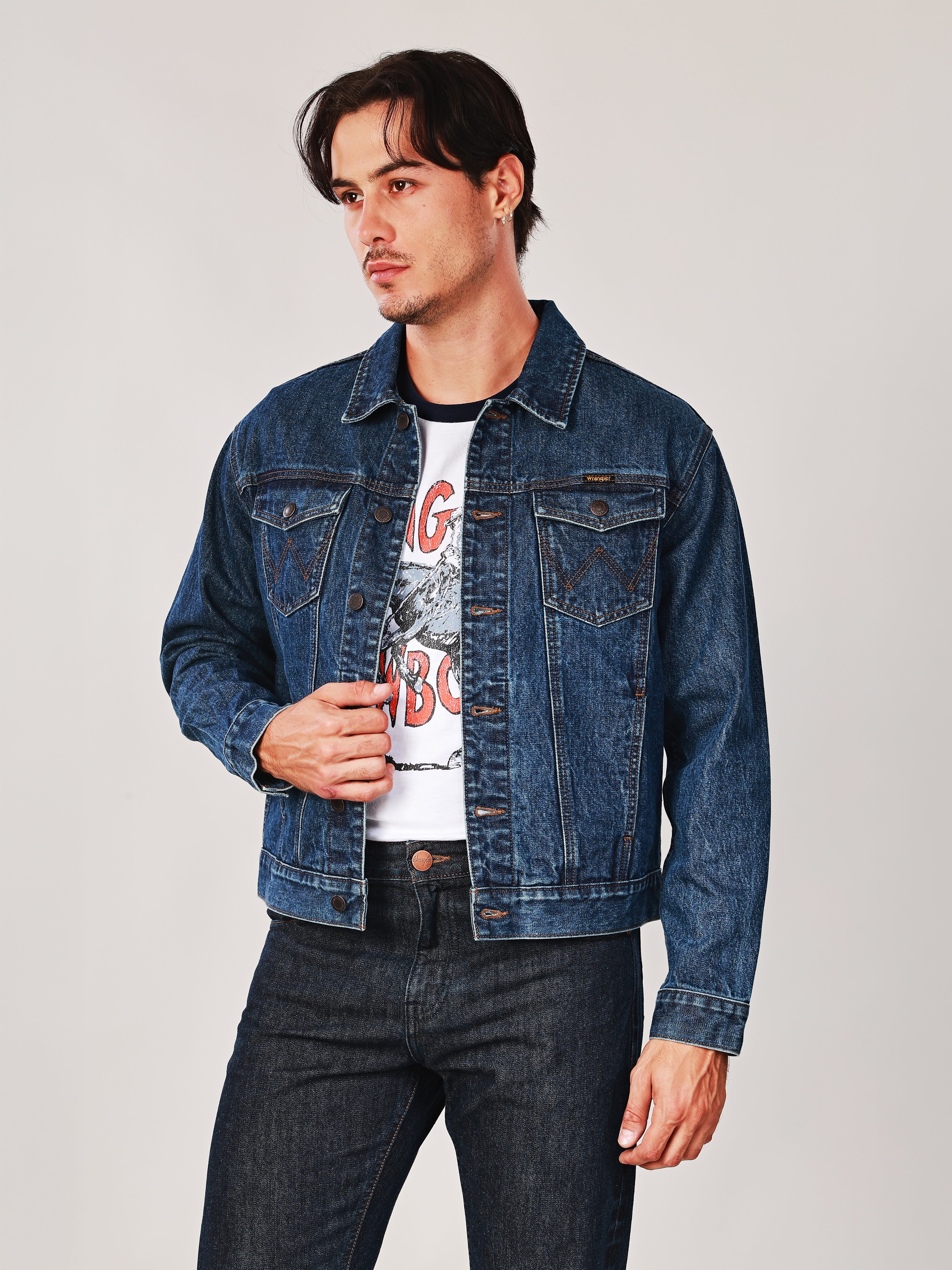 REGULAR FIT WRANGLER LEGENDS COLLECTION MEN'S DENIM JACKET MID INDIGO ...