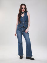 เสื้อกั๊กผู้หญิง คอลเลคชั่น WRANGLER LEGENDS ทรงตรง สียีนส์กลาง