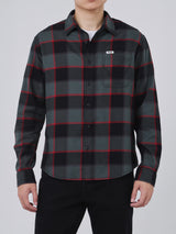 เสื้อเชิ้ตแขนยาวผู้ชาย ทรงตรง สีเขียวมะกอก
