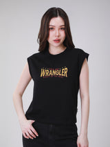 เสื้อยืดแขนกุดผู้หญิง ทรงตรง สีดำ