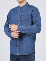 เสื้อเชิ้ตแขนยาวผู้ชาย ทรงตรง สียีนส์กลาง