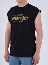 เสื้อยืดแขนกุดผู้ชาย ทรงตรง สีดำ