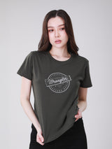 เสื้อยืดแขนสั้นผู้หญิง ทรงตรง สีเขียวมะกอก