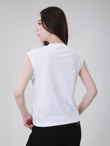 เสื้อยืดแขนกุดผู้หญิง ทรงตรง สีขาว