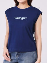 เสื้อยืดแขนกุดผู้หญิง ทรงตรง สีกรมท่า