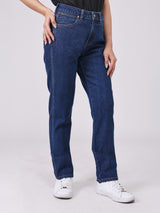 STRAIGHT FIT HIGH RISE SLIM WOMEN'S JEANS MID INDIGO