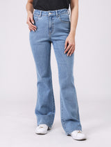 กางเกงยีนส์ผู้หญิง BOOTCUT FIT เอวสูง ทรงขาม้า สียีนส์อ่อน