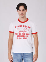 เสื้อยืดแขนสั้นผู้ชาย คอลเลคชั่น BEYOND DENIM ทรงตรง สีขาว