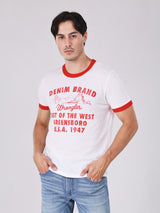 เสื้อยืดแขนสั้นผู้ชาย คอลเลคชั่น BEYOND DENIM ทรงตรง สีขาว