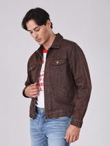 REGULAR FIT BEYOND DENIM COLLECTION MEN'S DENIM JACKET BROWN